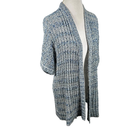 Chicos Open Knit Cardigan Sweater Topper Artsy Boho Tunic Length Size 3 = XL - Picture 7 of 10